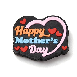 Сердце Силиконовые декоративные бусины с надписью «Счастливого Дня матери», красочный, сердце, 25x30x7 мм, отверстие : 2.5 мм