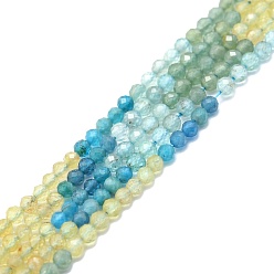 Apatit Natürliche blau gelb grün Apatit Perlen Stränge, facettiert, Runde, 3 mm, Bohrung: 0.7 mm, ca. 132 Stk. / Strang, 15.16''~15.55'' (38.5~39.5 cm)