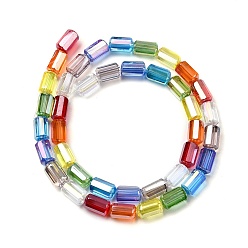 Разноцветный Гальванизированные прозрачные градиентные цветные стеклянные бусины, колонка, граненые, красочный, 9x5.5~6 мм, отверстие : 1.2 мм, около 40 шт / нитка, 14.49~14.61'' (36.8~37.1 см)