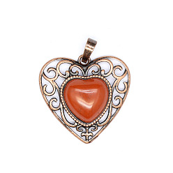Красный Камень Ретро полые подвески из натуральной красной яшмы, Сердце подвески, с красной медной металлической фурнитурой, 30x30x8 мм