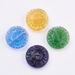(52) Непрозрачная лаванда Бусины лэмпворк , плоские круглые с цветочным узором, разноцветные, 26~27x8.5~9 мм, отверстие : 2 мм