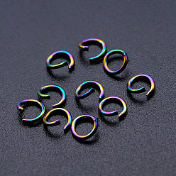 Rainbow Color Ion Plating(IP) 201 Stainless Steel Jump Rings, Round Ring, Open Jump Rings, Rainbow Color, 21 Gauge, 4x0.7mm, Inner Diameter: 2.4mm