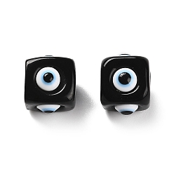 Черный Непрозрачная смола европейский бисер, злой глаз куб большие дырки бусины, чёрные, 12x14.5x14.5 мм, отверстие : 5.5 мм