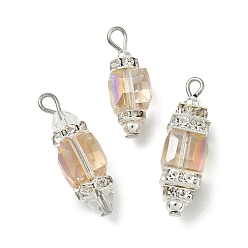 Нержавеющая Сталь Цвет 3 шт. подвески из стекла и латуни, с 304 петлей из нержавеющей стали, граненые, цвет нержавеющей стали, 23.5~30x8.5~9.5x8.5~9 мм, отверстие : 2.3~2.7 мм