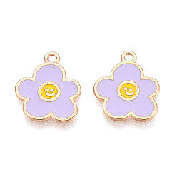 Лиловый Подвески из сплава и эмали, цветок, без кадмия и без свинца, золотые, сирень, 17x14.5x1 мм, отверстие : 1.6 мм