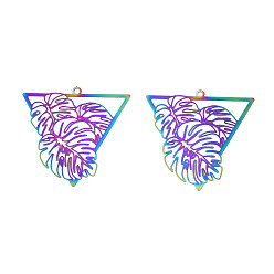 Rainbow Color Ионное покрытие (ip) 201 филигранные подвески из нержавеющей стали, гравированные металлические украшения, лист, Радуга цветов, 32x32.5x0.2 мм, отверстие : 1.4 мм