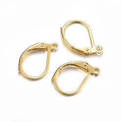 Real 24K Gold Plated 304 Stainless Steel Leverback Earring Findings, with Loop, Real 24K Gold Plated, 15x10x2mm, Hole: 1.4mm, Pin: 1x0.8mm