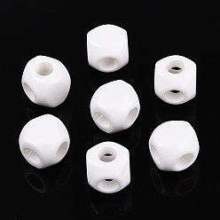 Белый Непрозрачные акриловые бусины, кубические, граненые, белые, 15~16x15~16x15~16 мм, отверстие : 7 мм