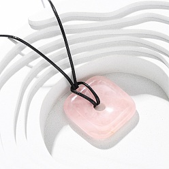 Розовый Кварц Натуральный розовый кварц квадратные подвески черные шнуры из искусственной кожи ожерелья, 27.24 дюйм (69.2 см)