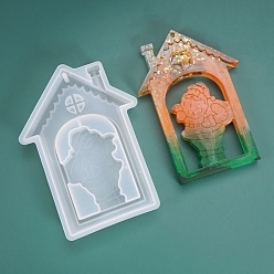 White Christmas DIY Pendant Silicone Molds, Resin Casting Moulds, For UV Resin, Epoxy Resin Jewelry Making, Santa Claus & House, White, 137x97x15mm, Hole: 3mm
