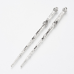 Antique Silver Tibetan Style Alloy Hair Stick Findings, Cadmium Free & Lead Free, Antique Silver, 127x8.5x8mm