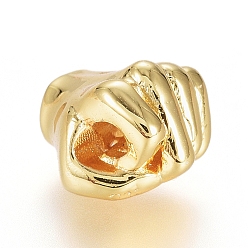 Настоящее золото 18K Латунные бусины, долговечный, кулак, реальный 18 k позолоченный, 8.5x8.5x6.5 мм, отверстие : 1.8 мм
