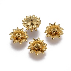 Raw(Unplated) Multi-Petal Brass Bead Caps, Flower, Raw(Unplated), 11x6mm, Hole: 0.8mm, Inner Diameter: 5mm
