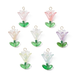 (52) Непрозрачная лаванда 7шт. прозрачные акриловые цветочные подвески, со стеклянными бусинами и 304 петлями из нержавеющей стали, разноцветные, 28x16.5x15.5 мм, отверстие : 3.5 мм
