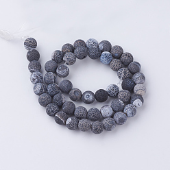 Gray Natural Fire Crackle Agate Bead Strands, Frosted, Dyed, Round, Gray, 6mm, Hole: 1.5mm, about 63pcs/strand, 15.7 inch