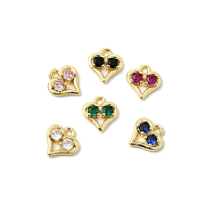 (52) Непрозрачная лаванда Латунные микро проложить кубического циркония подвески, сердце, стойки покрытие, долговечный, без кадмия и без свинца, разноцветные, разноцветные, 10.5x10x2.5 мм, отверстие : 1.5 мм