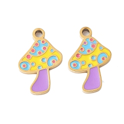 Лиловый 304 нержавеющей стальной эмали подвески, грибное очарование, ионное покрытие (ip), золотые, сирень, 15x10x1 мм, отверстие : 1.5 мм