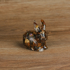Tiger Eye Resin Rabbit Display Decoration, with Natural Tiger Eye Chips inside Statues for Home Office Decorations, 70x50x70mm