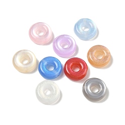 Mixed Color Transparent Resin Imitation Cat Beads, Donut, with Glitter Powder, Mixed Color, 17x6.5mm, Hole: 2mm