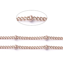Розовое Золото Ионное покрытие (ip) 304 сателлитные цепи из нержавеющей стали, цепочки для бордюров с алмазной огранкой, пайки, с полыми бусинами и катушкой, розовое золото , ссылка: 1.8x1.5x0.4 mm, бусина : 2.2 mm, около 65.61 футов (20 м) / рулон