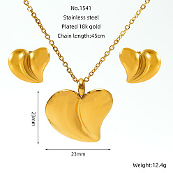 Сердце 304 подвески и серьги-гвоздики из нержавеющей стали, золотые, сердце, 20 мм и 450 мм, Кулон : 23x23 мм