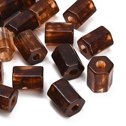 Brown Opaque Acrylic Imitation Gemstone Beads, Large Hole Beads, Hexagon Column, Faceted, Two Tone, Brown, 25x21.5x19.5mm, Hole: 8mm, about 60pcs/bag