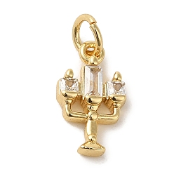 Настоящее золото 18K Латунные микропаве прозрачные подвески с фианитом, без кадмия, без никеля и без свинца, свеча, реальный 18 k позолоченный, 13.5x8x2.6 мм, отверстие : 3~4 мм