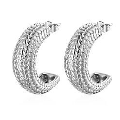 Stainless Steel Color 304 Stainless Steel Arch Stud Earrings, Half Hoop Earrings, Stainless Steel Color, 27x10mm