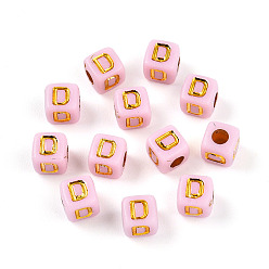 Letter D Покрытие акриловыми шариками, куб с письмом, золотой металл обвитыми, Буква D, 4.5x4.5x4.5 мм, отверстие : 2 мм, Около 6250 шт / 500 г