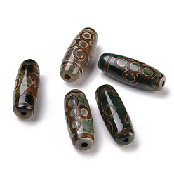 5-Eye Tibetan Style dZi Beads, Natural Agate Beads, Dyed & Heated, Oval, 5-Eye, 28.5~32x10~12.5mm, Hole: 1.5~3mm