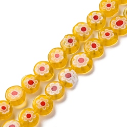 Золотистый Handmade millefiori lampwork beads strands, плоско-круглые, золотые, 8x3 мм, отверстие : 0.7 мм, около 47 шт / нитка, 14.29'' (36.3 см)