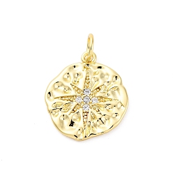 Настоящее золото 16K Латунные микро проложить кубического циркония подвески, без кадмия и без свинца, круглый со звездными подвесками, с целью перехода в кольце, реальный 16 k позолоченный, 17x15x1.5 мм, отверстие : 3.5 мм