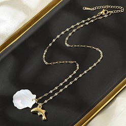 Dolphin Летние пляжные ожерелья из натуральных ракушек и нержавеющей стали для женщин, реальный 304 k позолоченный, дельфин, 18 дюйм (15.24 см), Дельфин: 38.7 мм