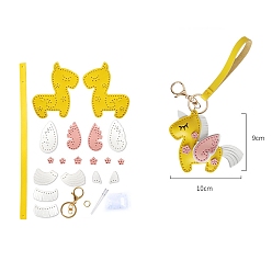 Желтый Наборы для изготовления кожаных подвесок в виде единорога своими руками, брелок для ключей, желтые, 90x100 мм