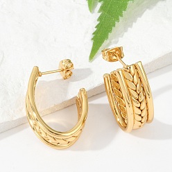 Золотой 201 из нержавеющей стали серьги, с 304 штифтов из нержавеющей стали, вакуумное покрытие pvd, U-образный, золотые, 25.5x9 мм