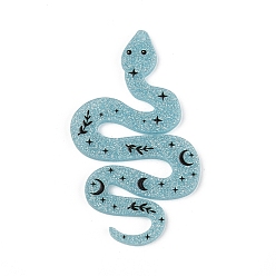 Аква Непрозрачные печатные акриловые подвески, змея, с блеском порошок, вода, 63x37.5x2.5 мм, отверстие : 1.6 мм
