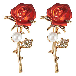 (123L) Белый крем непрозрачный блеск 2шт. броши из цинкового сплава с кристаллами и стразами в виде роз ко Дню святого Валентина, Булавки с цветочной эмалью для женщин и мужчин, огнеупорный кирпич, 56x28 мм