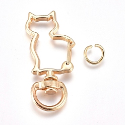 Light Gold Поворотные застежки-лобстеры из сплава, с кольца прыжок железа, форма кошки, золотой свет, 44x18x6 мм, Перейти кольцо: 8x1.2 мм