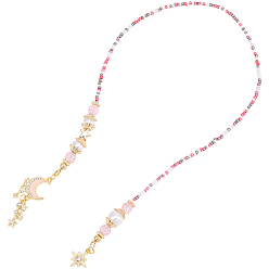 Colorful 1Pc Alloy & Resin & Glass Seed Bead & Rhinestone Moon Star Beaded Chain Bookmarks, Colorful, 440x2.5~10mm
