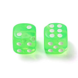 Lime Spray Printed Transparent Acrylic Beads, Dice, Lime, 18.5x19x19mm, Hole: 2.5mm, about 185pcs/500g