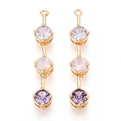 Настоящее золото 18K Латунные микропаве прозрачные подвески с фианитом, без кадмия, без никеля и без свинца, плоско-круглые, реальный 18 k позолоченный, 28~29x5~5.5x4 мм, отверстие : 1 мм