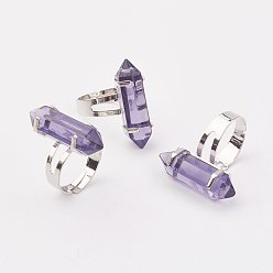 Medium Purple Bullet Glass Finger Rings, with Iron Ring Findings, Platinum, Medium Purple, Size 8, Inner Diameter: 18mm