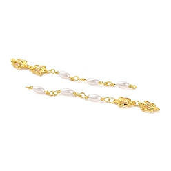 Real 18K Gold Plated Rack Plating Brass Pave Glass Butterfly Links Connector Charms, with ABS Plastic Imitation Pearl Beads, Real 18K Gold Plated, 66.5mm, Hole: 1mm