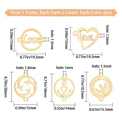 Golden & Stainless Steel Color SUNNYCLUE 201 Stainless Steel Links Connectors, Laser Cut Links, Mixed Shapes, Golden & Stainless Steel Color, 20pcs/box