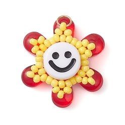 Красный Подвески из стеклянных бусин в виде подсолнухов, с непрозрачными акриловыми бусинами и 304 соединительным кольцом из нержавеющей стали, красные, 23.5x22x8 мм, отверстие : 3 мм