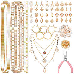 Mixed Color DIY Jewelry Making Kit, include Electroplate Alloy & ABS Imitation Pearl Pendants, Natural Spiral Shell Beads, ABS Plastic Imitation Pearl Charms, Brass Cable Chain Necklaces, Brass Paperclip Chains, Mixed Color, 12.5~20x6~18x2.5~18mm, Hole: 8mm