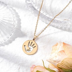 Disc День матери 304 ожерелье из нержавеющей стали с подвеской, ожерелья-цепочки из латуни для женщин, золотые, диск с полой маленькой и большой рукой, 15.67 дюйм (39.8 см)