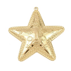 Звезда 304 подвески из нержавеющей стали, золотые, звезда с абстрактным лицом, 44.5x44x5 мм, отверстие : 1.6 мм