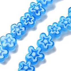 Озёрно--синий Handmade millefiori lampwork beads strands, цветок, Плут синий, 7.5~8.5x7.5~8.5x3~3.5 мм, отверстие : 0.8 мм, около 50 шт / нитка, 15.75~15.94 дюйм (40~40.5 см)