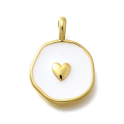 Сердце Латунь с эмалевыми подвесками, без свинца и без кадмия, реальный 18 k позолоченный, стойки покрытие, плоско-круглые, сердце, 18.5x13.5x2 мм, отверстие : 3.5 мм